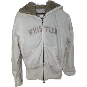 Cozy Y2K Whistler Zip-Up Hoodie with Sherpa Lining Cream Small Petite Women’s